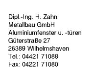 Dipl.-Ing. H. Zahn Metallbau GmbH
