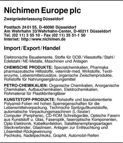 Nichimen Europe plc, Zweigniederlassung Dsseldorf