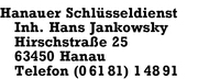 Hanauer Schlsseldienst, Inhaber Hans Jankowsky