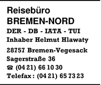 Reisebro Bremen-Nord, Inhaber Helmut Hlawaty