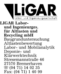 LIGAR Labor-und Ingenieurgesellschaft fr Altlasten und Recycling mbH