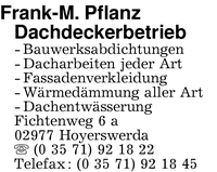 Pflanz, Frank-M., Dachdeckerbetrieb