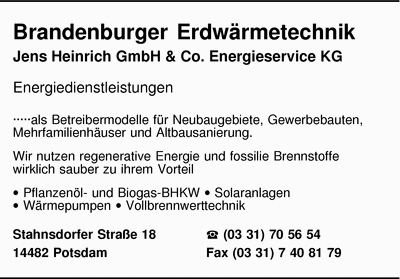 Brandenburger Erdwrmetechnik Jens Heinrich GmbH & Co. Energieservice KG