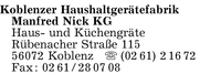 Koblenzer Haushaltgertefabrik, Manfred Nick KG