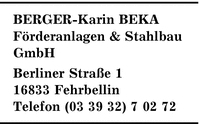 Berger-Karin BEKA Frderanlagen und Stahlbau GmbH