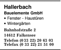Hallerbach GmbH, Bauelemente