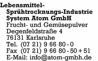 Lebensmittel-Sprhtrocknungs-Industrie System Atom GmbH