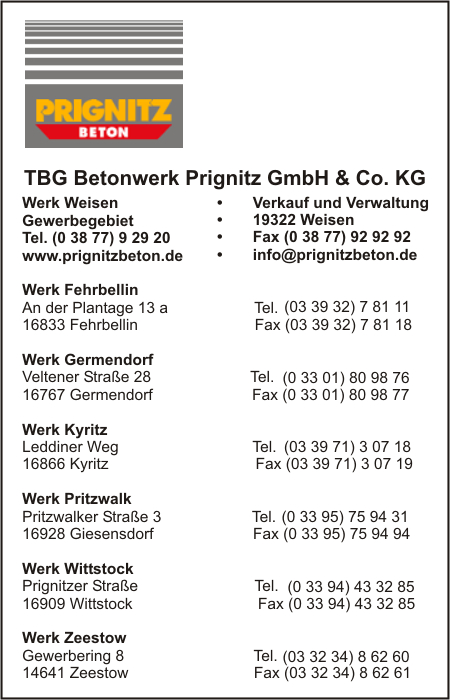 TBG Betonwerk Prignitz GmbH & Co. KG Werk Weisen